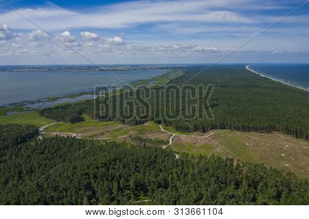 Aerial View Of Vistula Spit, Place For The Future Canal Construction. Photo Made By Drone From Above