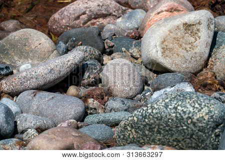 Multi Coloured Pebbles On A Beach In Bright Sunshine