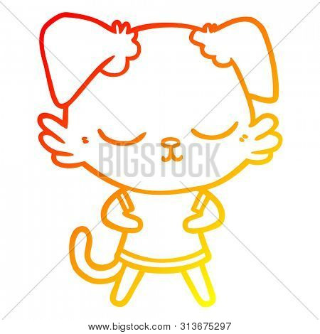 warm gradient line drawing of a cute cartoon dog