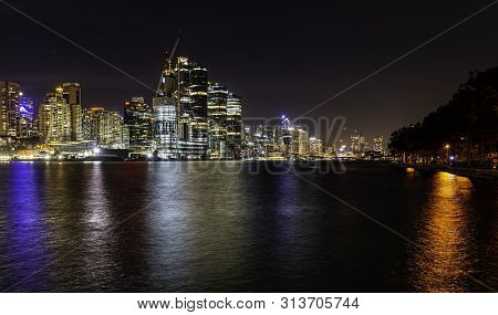 Sydney, Australia - Apr 21, 2019: Night View Of The Iconic Millers Point And Barangaroo Suburbs (rig