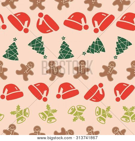 Cute Peach Vector Christmas Elements Seamless Pattern Background