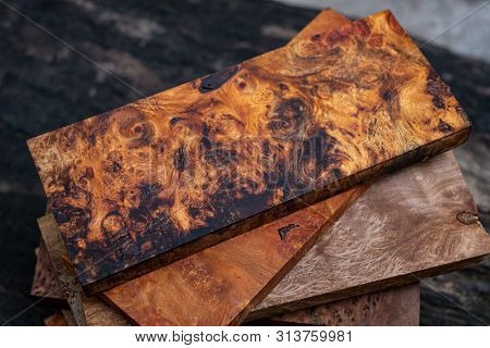 Sawed Timber Burl Wood Striped Prepare For The Crafts