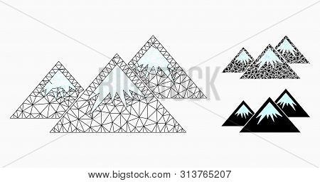 Mesh Icecap Mountains Model With Triangle Mosaic Icon. Wire Frame Triangular Mesh Of Icecap Mountain