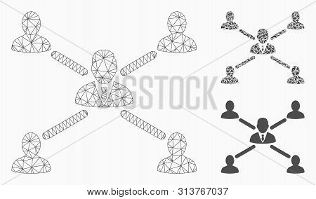 Mesh User Connections Model With Triangle Mosaic Icon. Wire Frame Triangular Mesh Of User Connection