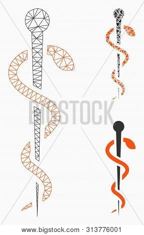Mesh Medical Needle Model With Triangle Mosaic Icon. Wire Frame Polygonal Mesh Of Medical Needle. Ve