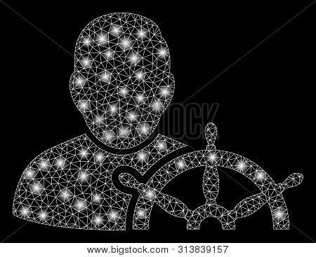Glossy Mesh Navigation Captain With Glare Effect. Abstract Illuminated Model Of Navigation Captain I