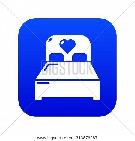 Wedding Couple Bed Icon Blue Isolated On White Background