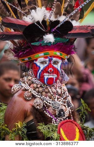 Mount Hagen, Papua New Guinea - August 15, 2018: Tribes At The Mt Hagen Cultural Show In Papua New G