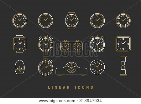 Icons Clock Linear Style. Time Icon Vector Graphic