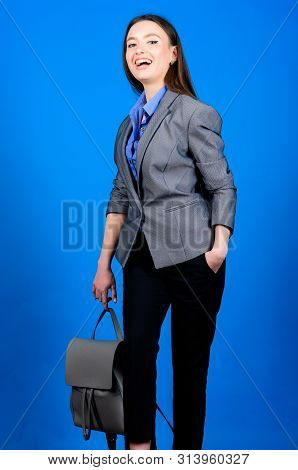 Student Life. Smart Beauty. Nerd. Business. Shool Girl With Knapsack. Girl Student In Formal Clothes