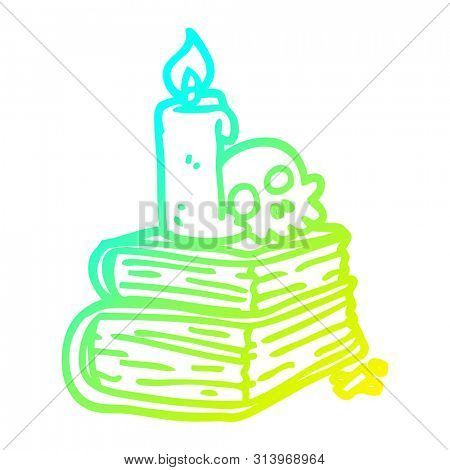 cold gradient line drawing of a cartoon spooky old spell books