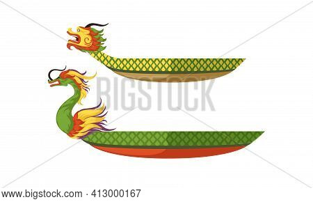 Dragon Boat As Chinese Wooden Watercraft Vector Set