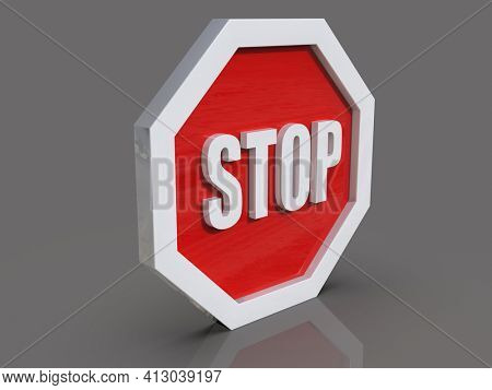 3d render STOP! You are Not Allowed Here, Red Octagonal Stop Roadsign with Big Hand Symbol for Prohibited Activities, Traffic Stop Blocking Sign, Prohibition Icon, No Entry Signal, Red Warning