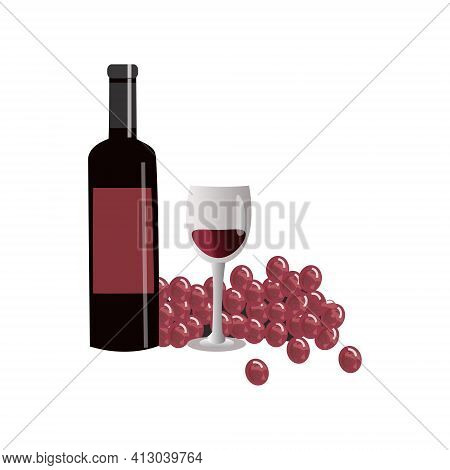 A Bottle Of Red Wine And A Glass And Grapes