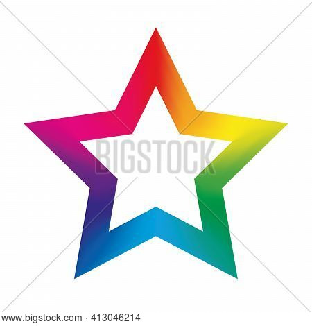 Colorful Star Icon With Five Sharp Corners. Vector Illustration With Rainbow Light Spectrum Gradient