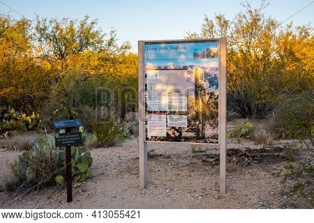 Saguaro Np, Az, Usa - November 16, 2019: The Loma Verde Mountain Trailhead