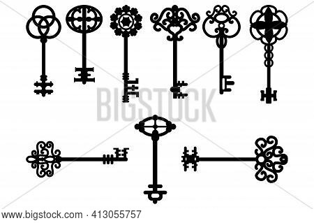 Cartoon Vintage Keys. Vector Design Illustration. Icon Set. Stock Image. Eps 10.