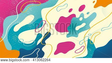 Liquid Abstract Splash Of Forms. Colorful Abstract Shapes. Futuristic Liquid Background. Bright Funk