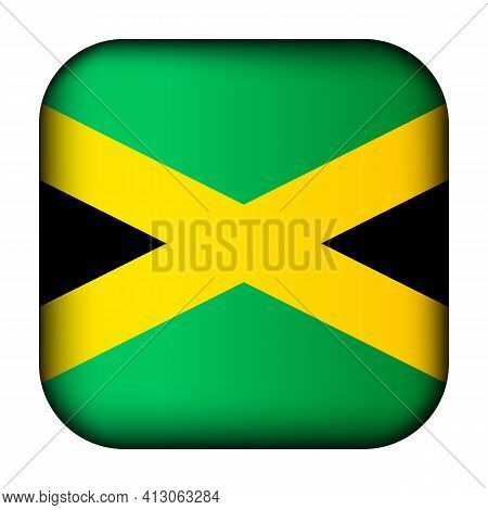 Glass Light Ball With Flag Of Jamaica. Squared Template Icon. Jamaican National Symbol. Glossy Reali