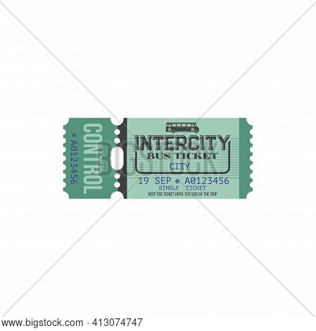 Boarding Pass On Intercity Bus Isolated Retro Ticket With Tire-off Control Line. Vector Ticket Retro