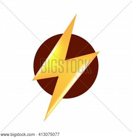 Vector Golden Lightning Bolt Isolated On White Background. Super Speed Hero Sign Or Label On White