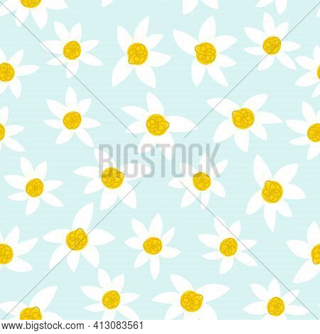 Daisy Seamless Pattern. Cute Flat Spring Floral Print.