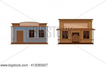 Western Building With Saloon Having Batwing Doors Vector Set