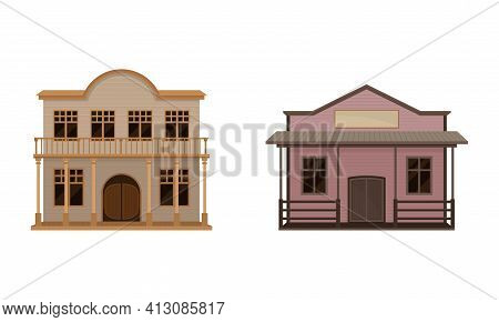 Western Building With Saloon Having Batwing Doors Vector Set