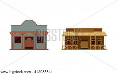 Western Two-storey Saloon Or Bar Having Batwing Doors Vector Set