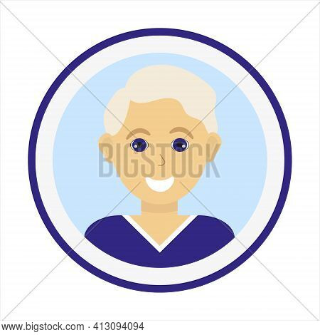Smiling Boy Face With Fair Hair And Wearing Blue Sweater. Male Face. Blond Man Avatar. Handsome Man 