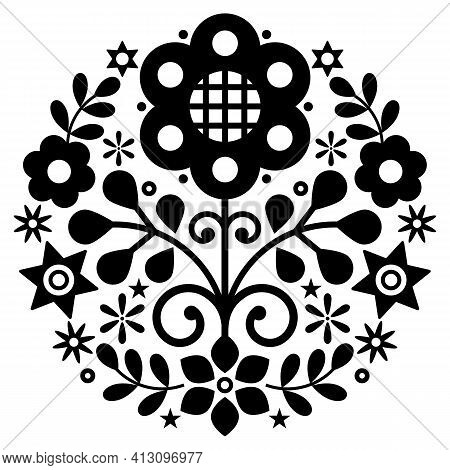 Polish Folk Art Vector Round Design With Flowers Inspired By Traditional Highlanders Embroidery Lach