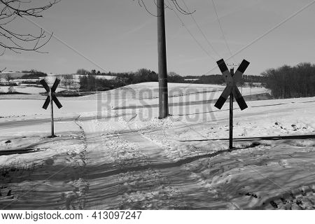 Unrestricted Railroad Crossing Near Weissach In The District Of Boeblingen