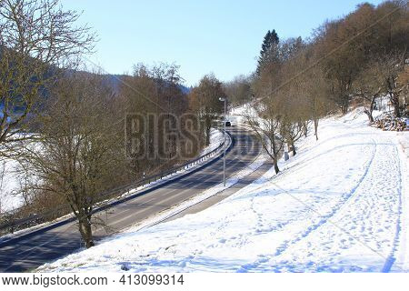 Country Road Between Weissach And Flacht In Winter