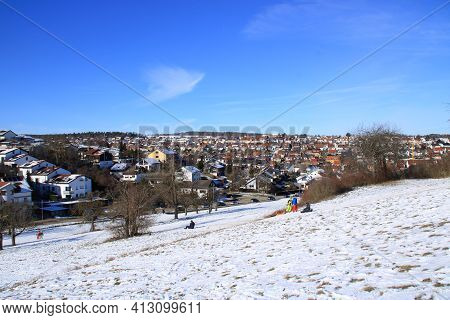 View Of A Building Area With Single And Multi-family Houses In Weissach