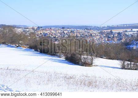 View Of A Building Area With Single And Multi-family Houses In Weissach