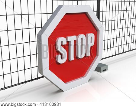 3d render STOP! You are Not Allowed Here, Red Octagonal Stop Roadsign with Big Hand Symbol for Prohibited Activities, Traffic Stop Blocking Sign, Prohibition Icon, No Entry Signal, Red Warning