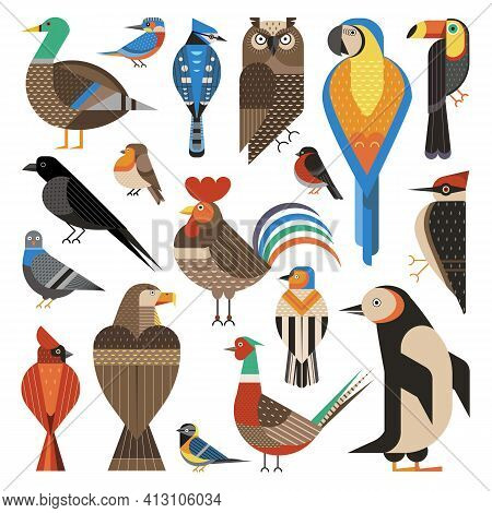 Widespread Common Birds Geometric Set In Flat