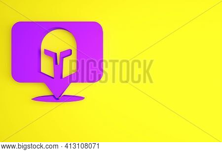 Purple Greek Helmet Icon Isolated On Yellow Background. Antiques Helmet For Head Protection Soldiers