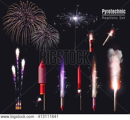 Sparkler Bengal Lights Pyrotechnics Realistic Set Of Isolated Firework Display Spots And Pyrotechnic