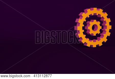 Orange Bicycle Cassette Mountain Bike Icon Isolated On Purple Background. Rear Bicycle Sprocket. Cha