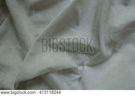 Jammed Thin White  Polyamide Fabric With Floral Pattern
