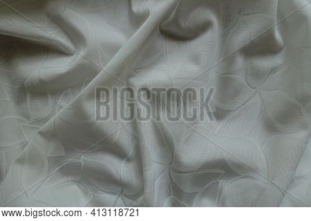 Rumpled Thin White  Polyamide Fabric With Floral Pattern