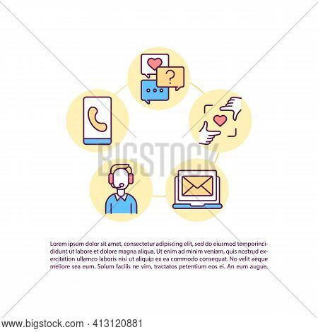 Contact Us To Find Your Love Concept Line Icons With Text. Ppt Page Vector Template With Copy Space.