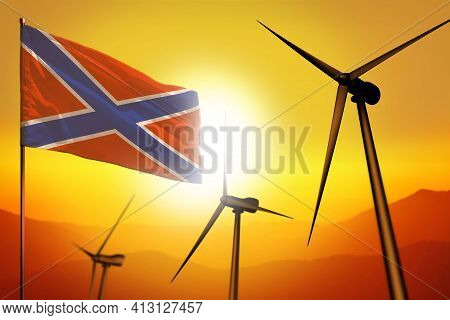 Novorossia Wind Energy, Alternative Energy Environment Concept With Turbines And Flag On Sunset - Al