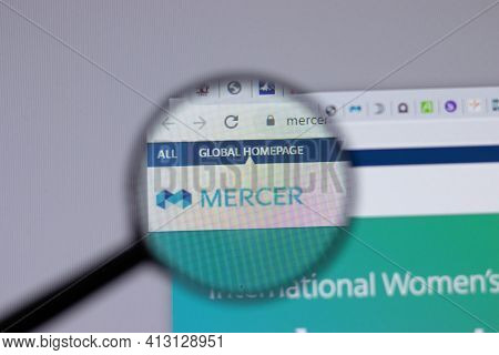 New York, Usa - 18 March 2021: Mercer Company Logo Icon On Website, Illustrative Editorial