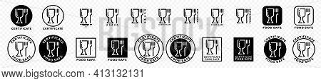 Set Of Stamps. Labeling - Not Food Grade Or Non Food Grade Materials. Glass And Fork Flat Icon Stamp