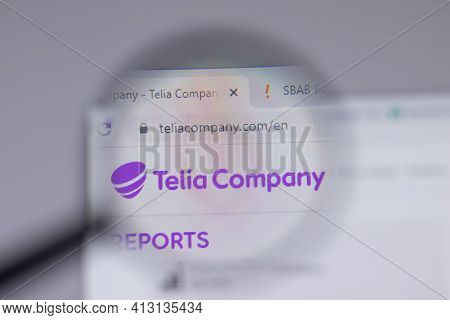 New York, Usa - 18 March 2021: Telia Company Logo Icon On Website, Illustrative Editorial