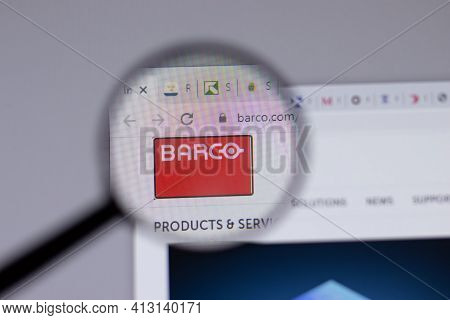 New York, Usa - 18 March 2021: Barco Company Logo Icon On Website, Illustrative Editorial