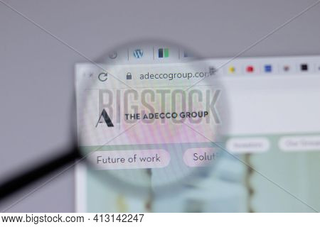 New York, Usa - 18 March 2021: The Adecco Group Company Logo Icon On Website, Illustrative Editorial