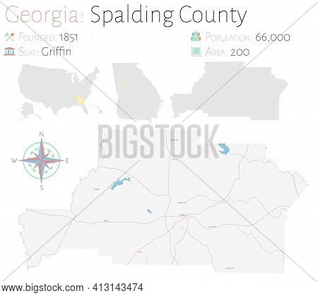 Large And Detailed Map Of Spalding County In Georgia, Usa.